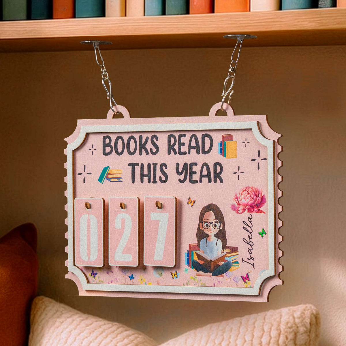 Books Read This Year - Personalized Hanging Bookshelf Counter