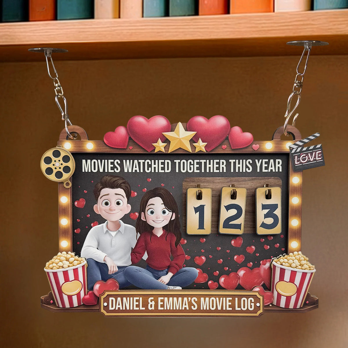 Movies Watched Together This Year - Couples' Movie Log - Personalized Hanging Movie Tracker