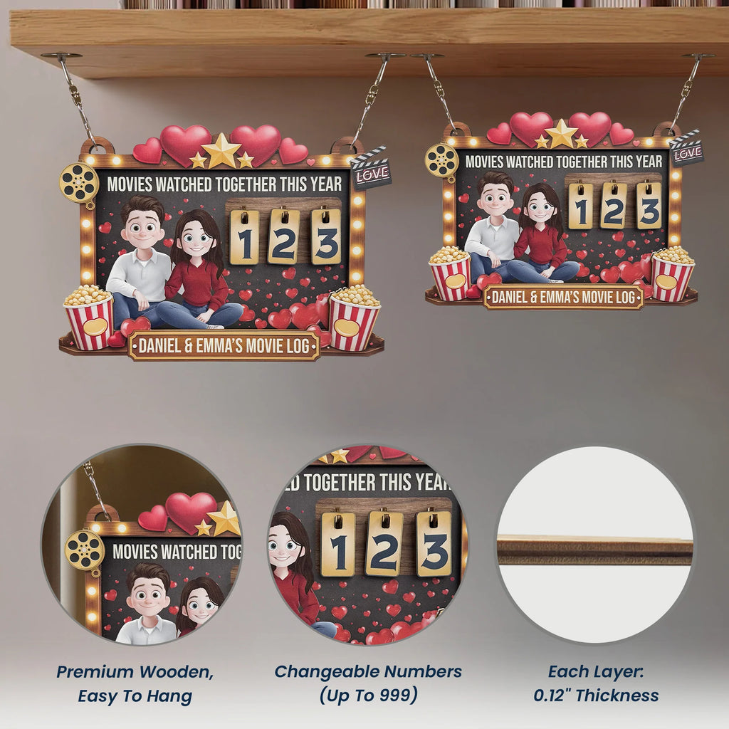 Movies Watched Together This Year - Couples' Movie Log - Personalized Hanging Movie Tracker