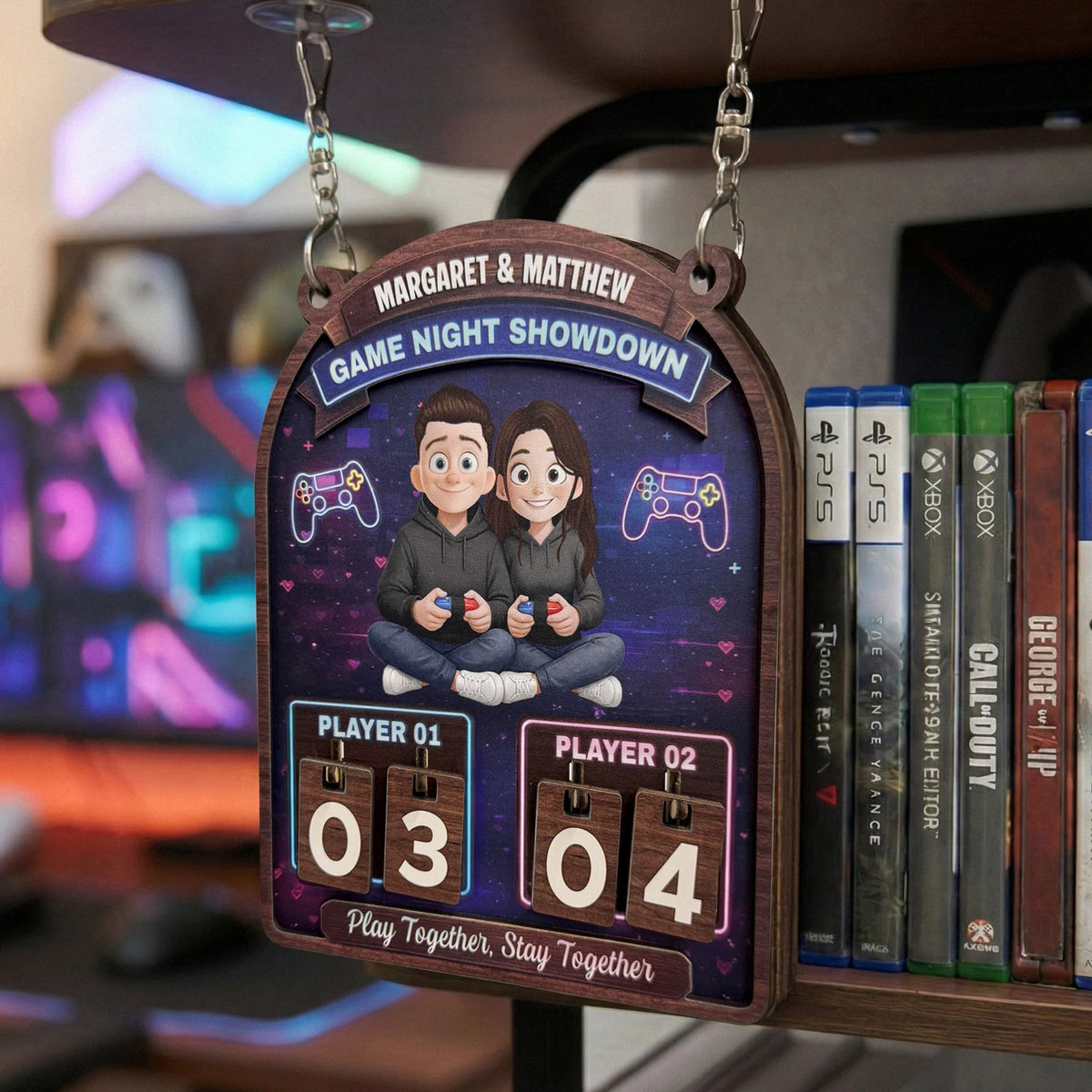 Gaming Couples Date Night Score Counter - Personalized Hanging Game Tracker