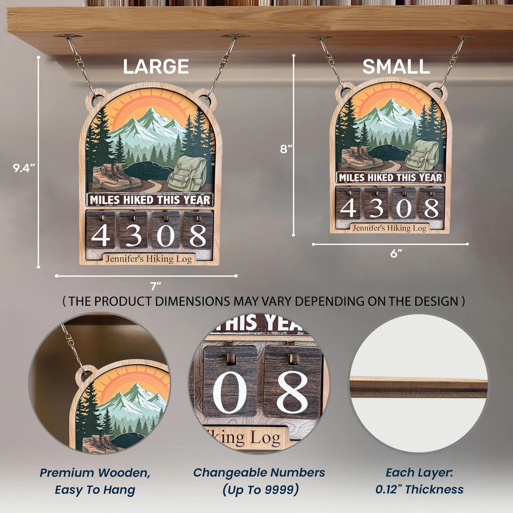 Mountain Hiking Log - Personalized Hiking Miles Tracker Sign