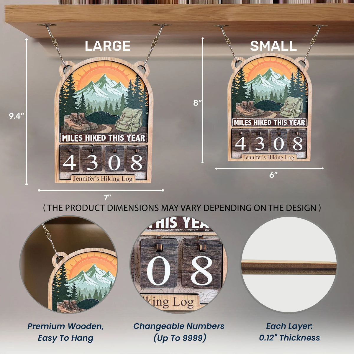 Mountain Hiking Log - Personalized Hiking Miles Tracker Sign