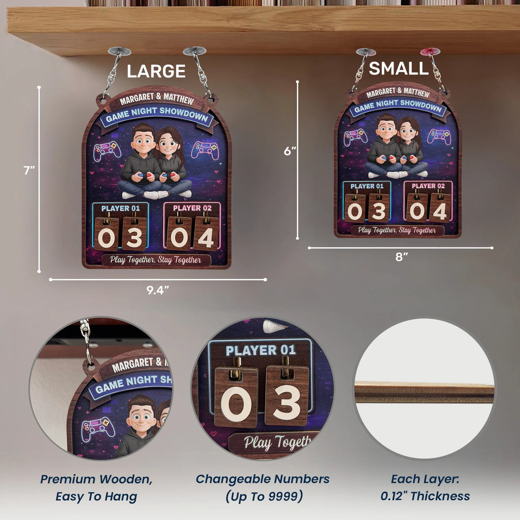 Gaming Couples Date Night Score Counter - Personalized Hanging Game Tracker