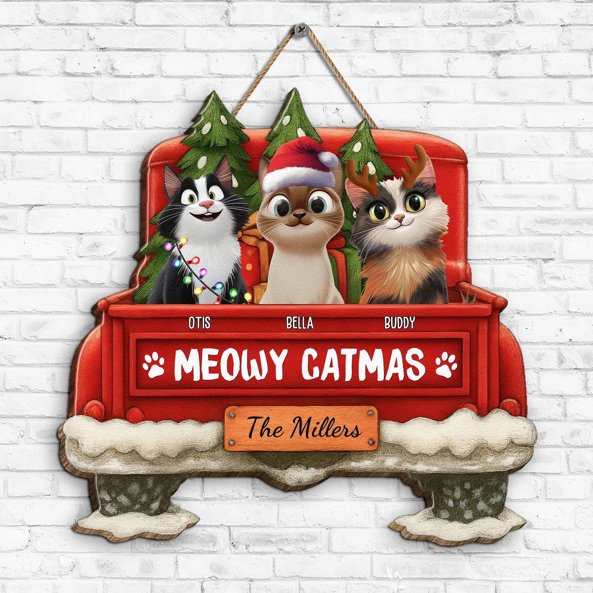 Meowy Catmas - 3D Style - Personalized Wood Sign