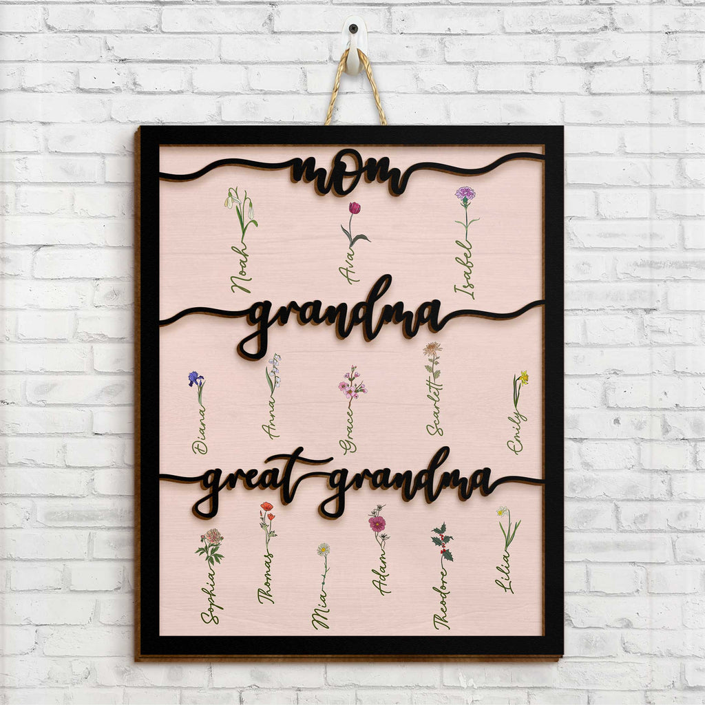 Mom Grandma Great Grandma - Personalized 2 Layers Wood Sign - Gift For Grandma